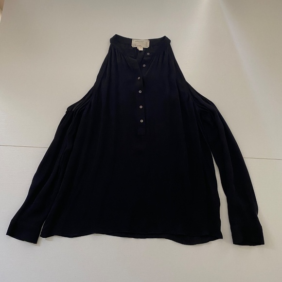 Nicole Miller Artelier 100% Silk Black Cold Shoulder Blouse Size Small - Picture 7 of 15